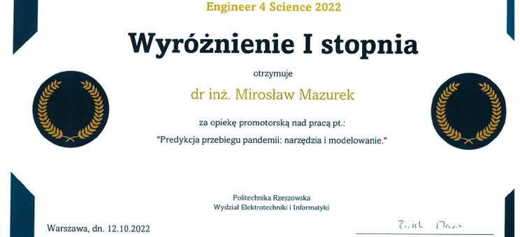 Wyróżnienie za konkurs prac dyplomowych