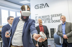 In the foreground: Szymon Nowakowski. In the backround from left: PhD. Eng. Marek Bolanowski,  Prof. Jarosław Sęp, PhD. Eng. Andrzej Paszkiewicz