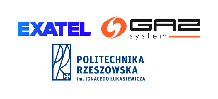 Logotypy: EXATEL, GAZ System, Politechniki Rzeszowskiej